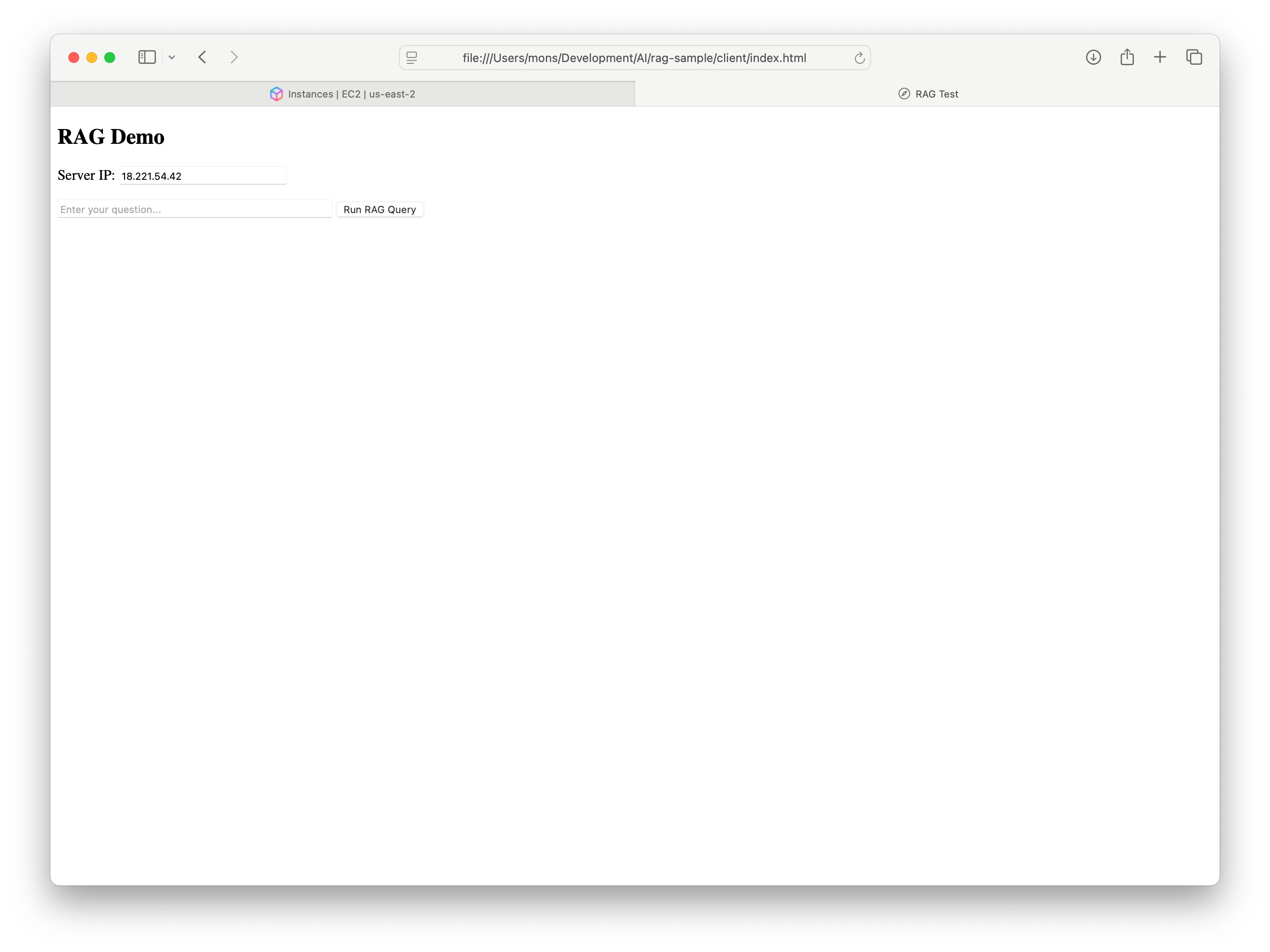 The sample HTML client for testing the LLM and RAG deployment.